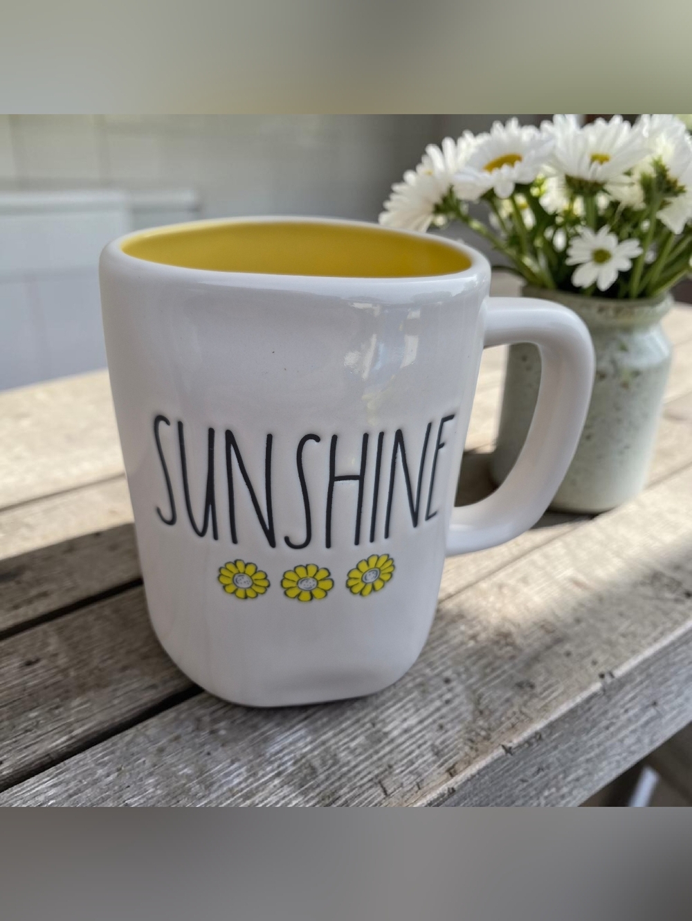Rae Dunn 'SUNSHINE' Yellow Interior Ceramic Mug